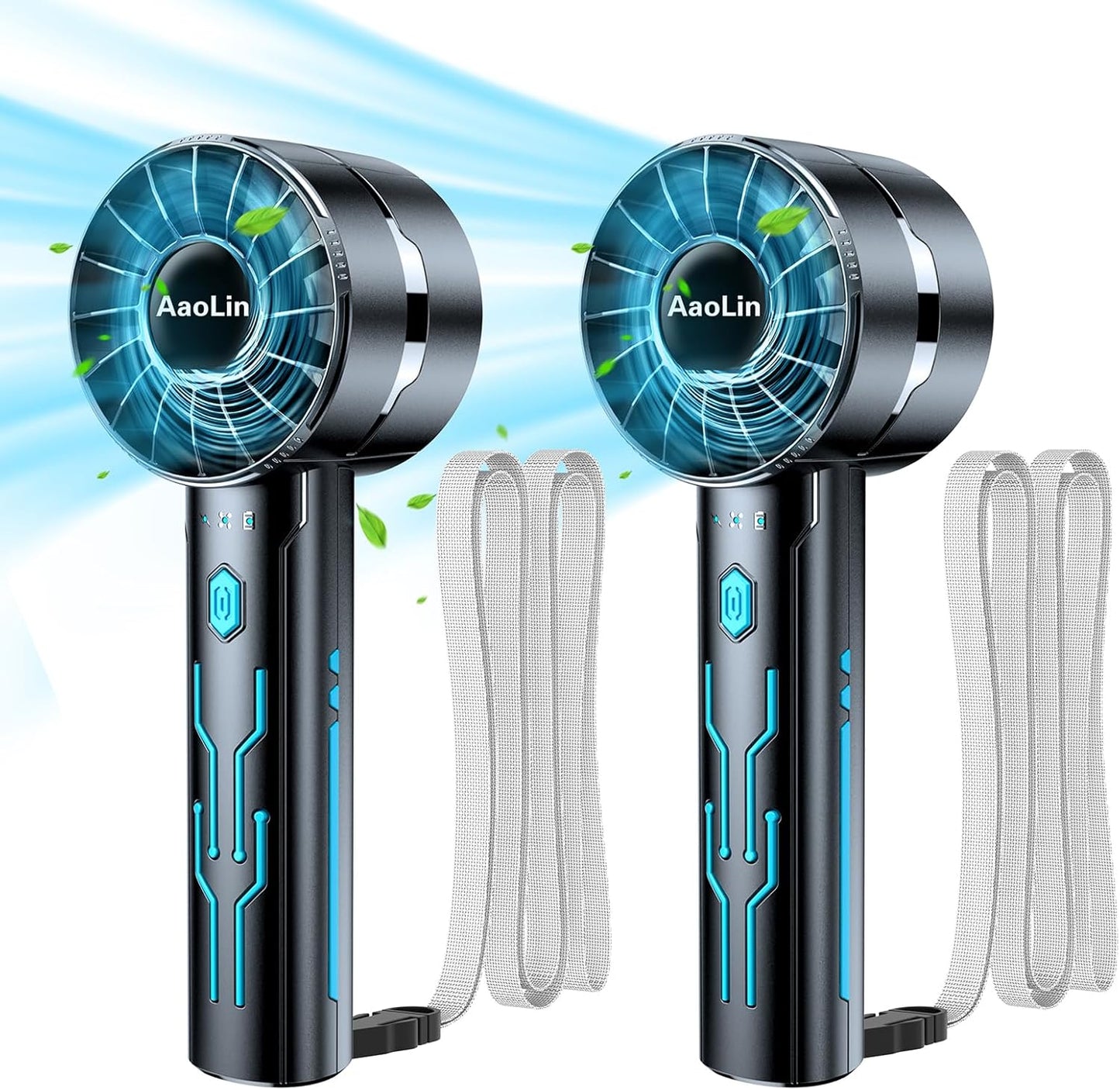 2pcs Portable Handheld Turbo Fan with 7000rpm High-Speed Motor USB Rechargeable Cooling Personal Fan 4-Speed, 4-16H Runtime, with Lanyard for Outdoor Travel, Women, Kids, Summer Gift