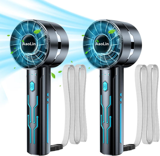 2pcs Portable Handheld Turbo Fan with 7000rpm High-Speed Motor USB Rechargeable Cooling Personal Fan 4-Speed, 4-16H Runtime, with Lanyard for Outdoor Travel, Women, Kids, Summer Gift