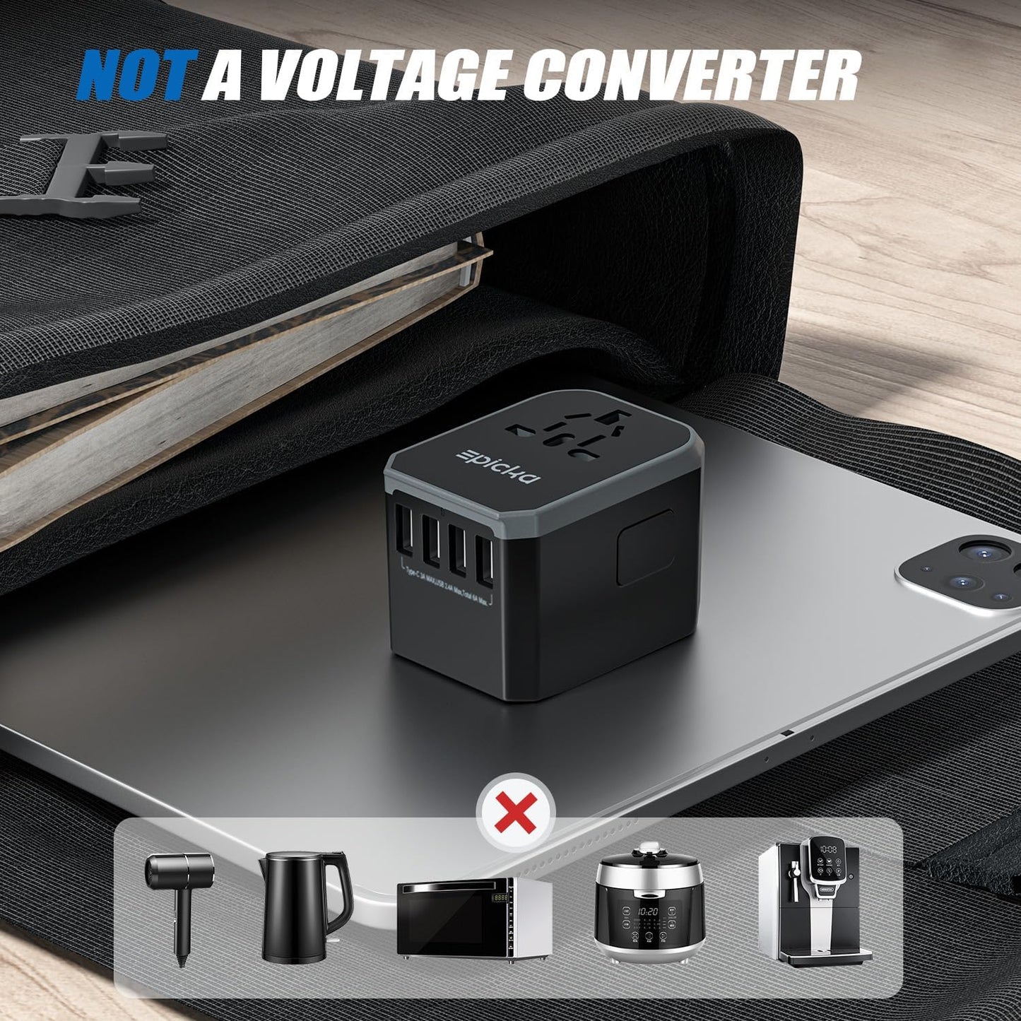 EPICKA Universal Travel Adapter, European Travel Plug Adapter (Not a Voltage Converter) - International Power Adapter Worldwide Charger with USB-C & 4 USB-A Ports, Travel Essentials (TA-105, Grey)