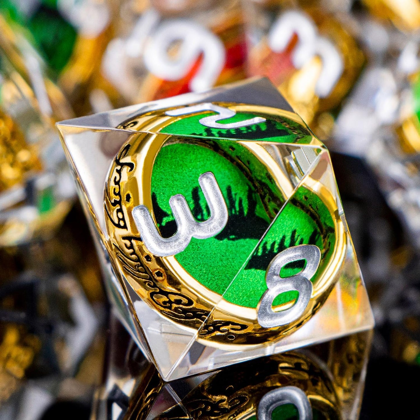 Magic Golden Ring DND Dice Set Sharp Edge Red Gaze Eye Resin Dice with Box, for use with RPG D&D Tabletop Games Lord D and D Polyhedral Dice Set