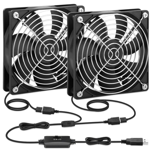 2 Packs AmRunJe 120mm x 25mm USB Cooling Fan 5V Brushless Dual Fan with Speed Controller for Computer Receiver DVR Xbox AV Cabinet Projector Router