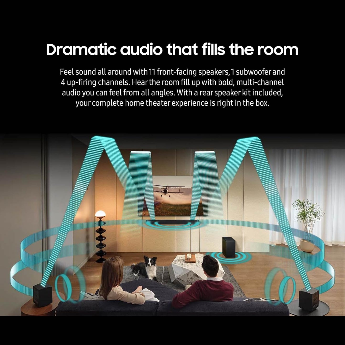 SAMSUNG Q990D 11.1.4ch Soundbar w/Wireless Dolby Atmos Audio, Rear Speaker Included, Q-Symphony, SpaceFit Sound Pro, Adaptive Sound, Game Mode Pro with Alexa Built-in, HW-Q990D/ZA