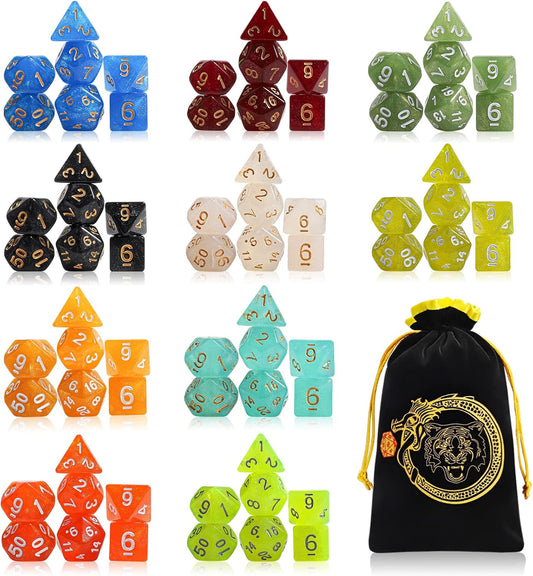 CiaraQ DND dice Set 10x7 Polyhedral Dice (70 pcs) for Dungeons and Dragons RPG MTG Role Playing Table Games with 1 Drawstring Bag