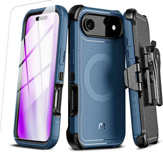 M MYBAT PRO for iPhone Air Case with Belt Clip Holster, [Compatible with Magsafe] w/Screen Protector, Anti-Drop, Shockproof, w 360°Rotating Kickstand, Heavy Duty Protection (Blue)
