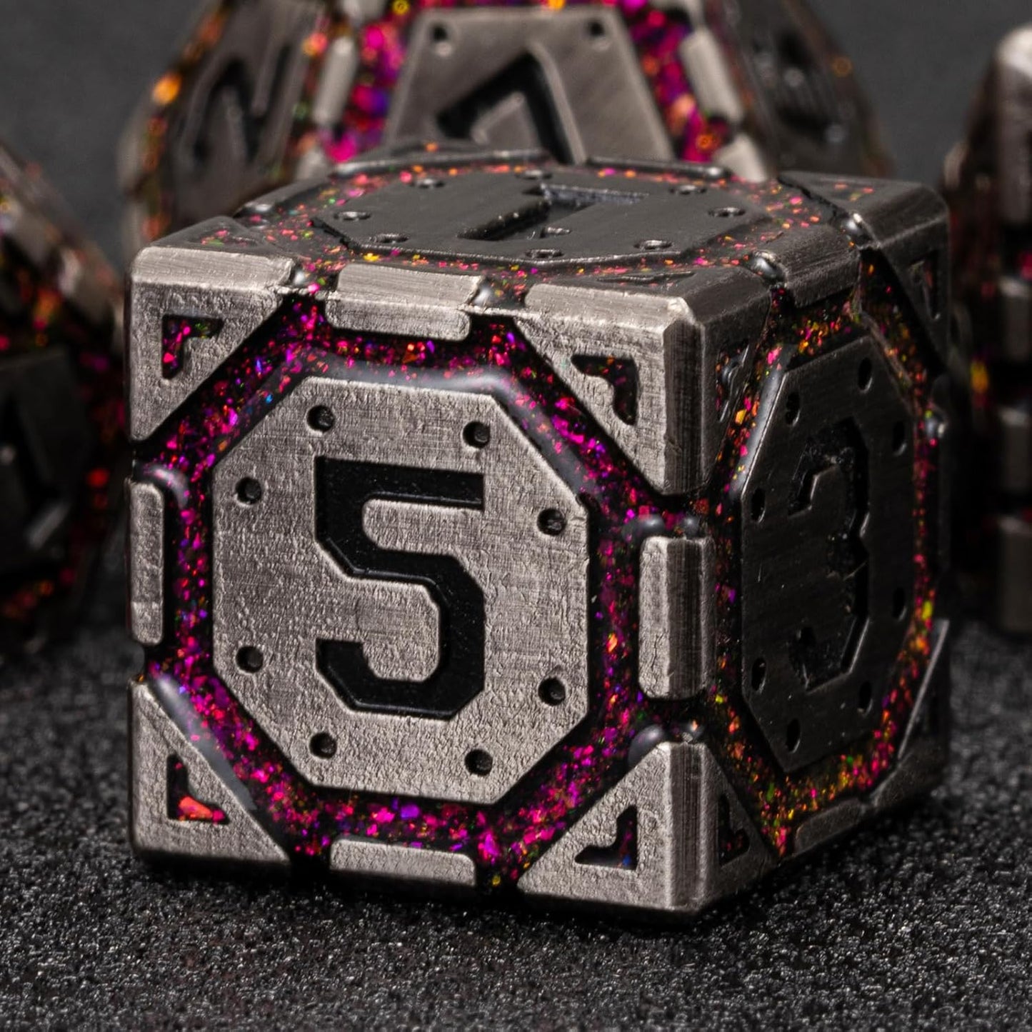 Metal DND Dice Set, Polyhedral Metallic Dice with Cracks for Dungeons and Dragons RPG TTRPG D&D 7-Die Set with Gift Case