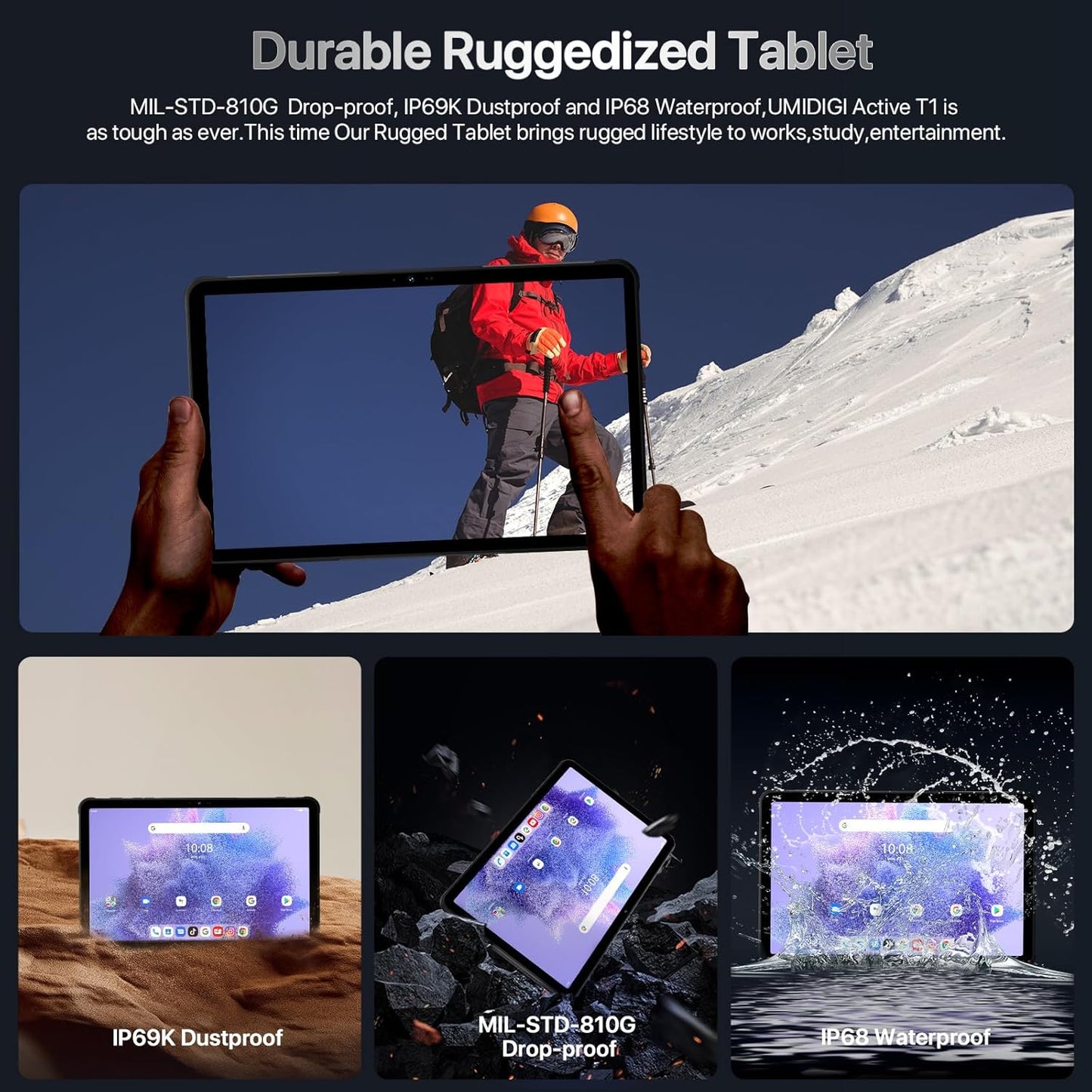 UMIDIGI 2K 11inch Rugged Tablet Android,Active T1 Octa-core 16GB RAM+128GB ROM,10000mAh,16+16+8MP Camera Waterproof Tablet with SIM Card Slot Unlocked/Stylus Pen/4G LTE/WiFi-5/BT 5.0/GPS,Warranty