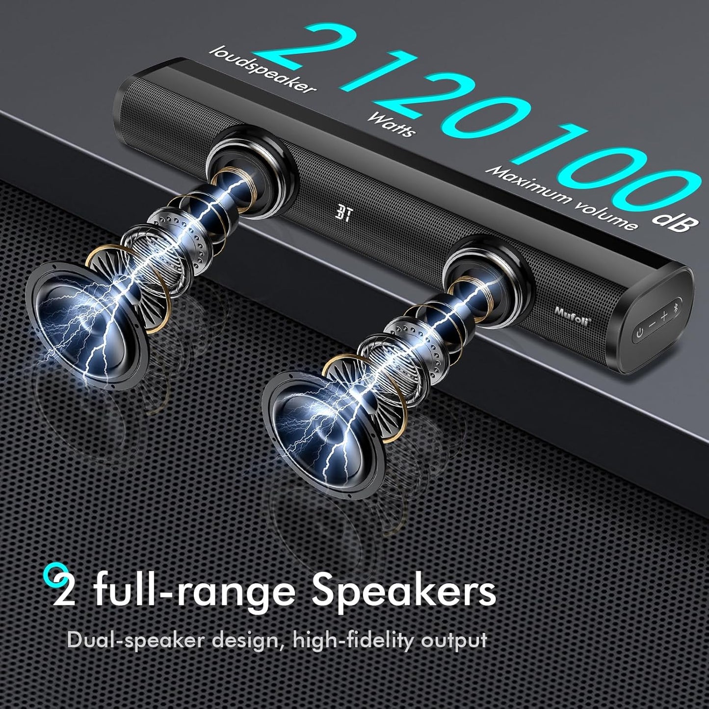 Sound Bars for TV with Subwoofer 2.1 CH 120W Soundbar for TV, for PC, Gaming, Surround Sound System TV Sound Bar Speakers, Home Theater with Bluetooth, HDMI, AUX, USB, Opt Connection, 16 Inch, MF604S