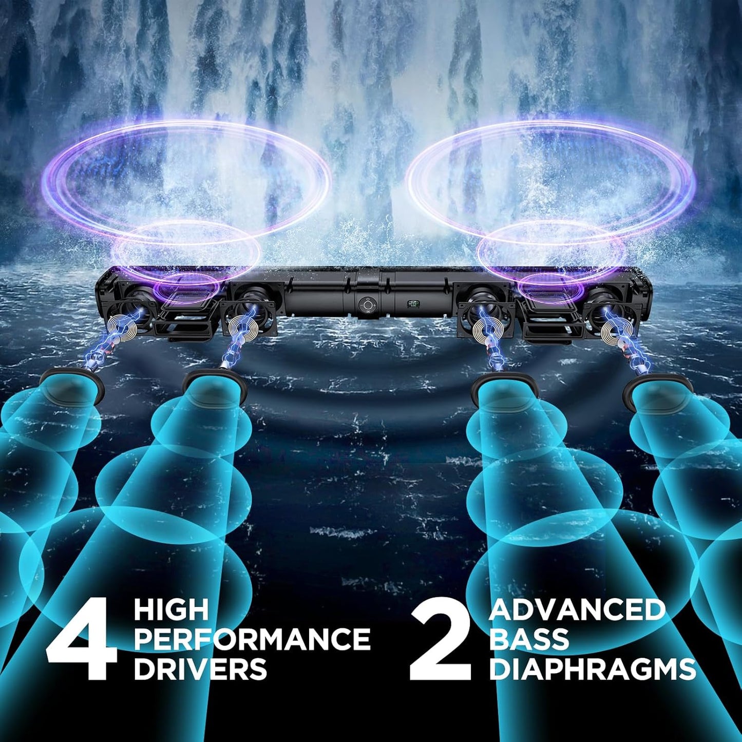 Sound Bar for Smart TV, Soundbar with Bluetooth/ARC/Opt/AUX Connect, Auto Volume Boost, 3 Equalizer Modes, 2 in 1 Detachable Soundbar for TV/PC/Gaming/Projectors