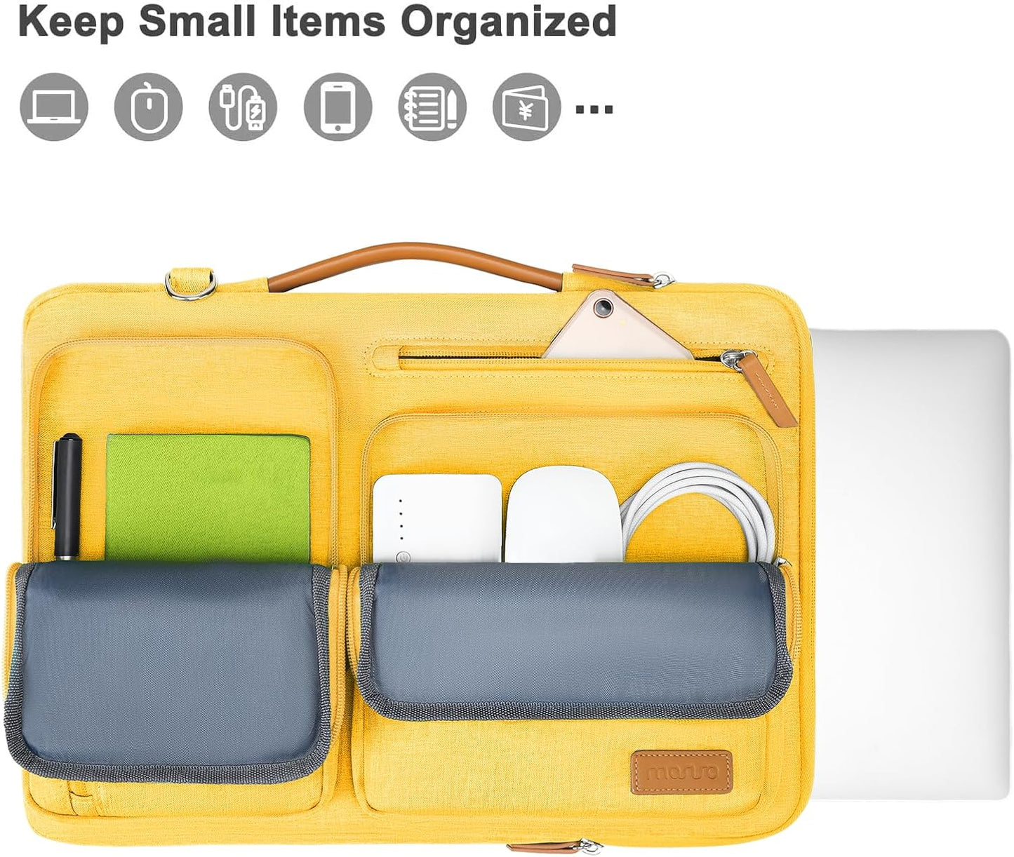 MOSISO 360 Protective Laptop Shoulder Bag,15 inch Computer Bag Compatible with MacBook Air M4 M3 M2/Pro A1990 A1707, Dell XPS Plus,Side Open Messenger Bag with 4 Zipper Pockets&Handle, Yellow