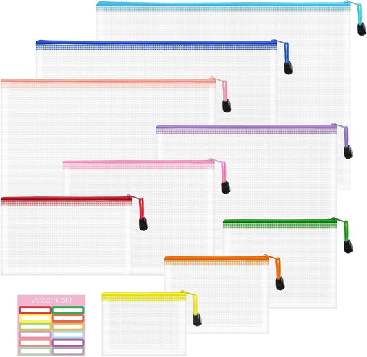 9pcs Mesh Zipper Pouch Bags, 9 Sizes Zipper Pouch, Mesh Bags With Zipper, Plastic Zipper Pouches, 9 Colors Zipper Pouches for Organizing, Board Game Storage, Travel, School Office organize