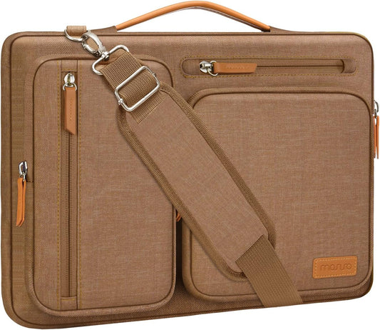 MOSISO 360 Protective Laptop Shoulder Bag,15-15.6 inch Computer Bags Compatible with MacBook Pro 16 inch, HP, Dell, Lenovo, Asus Notebook,Side Open Messenger Bag with 4 Zipper Pockets, Mocha