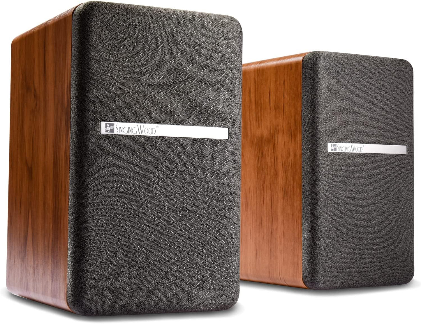 SINGING WOOD BT25 (2024 Version) Bluetooth Active Bookshelf Speakers for with Optical Aux inputs Subwoofer Line Out for PC, TVs, Turntable, Wooden Enclosure,80W - Beach Wood