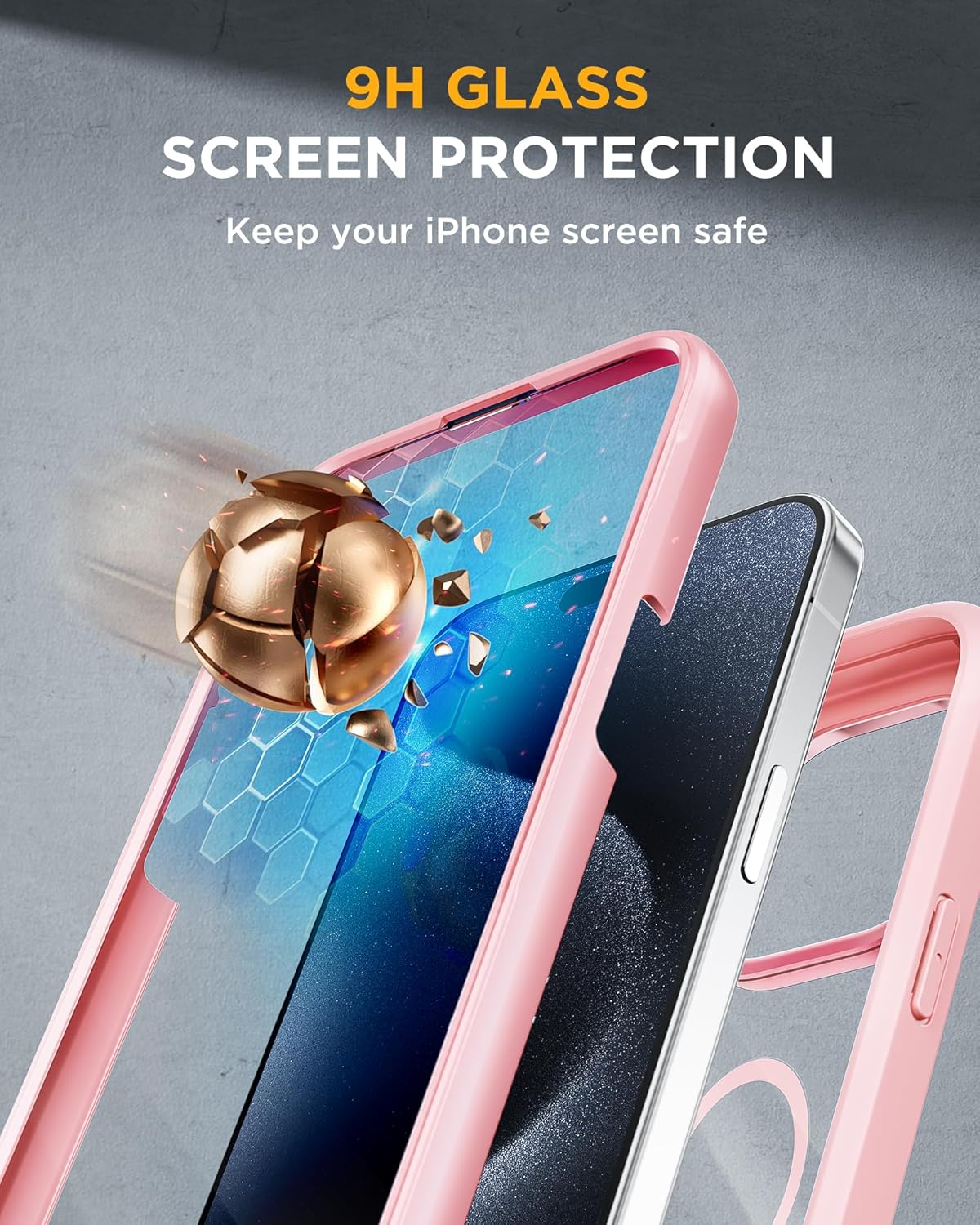 Miracase Magnetic for iPhone 15 Pro Max Case 6.7'' [Compatible with Magsafe] Full-Body Military Drop Proof for iPhone 15 ProMax Case with Built-in 9H Tempered Glass Screen Protector,Pink