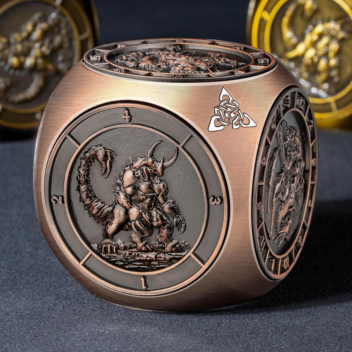 7 in 1 D6 Spinner DND Dice Set D&D, Metal Cube D and D Dice with Gift Box, Dungeons Dragons Role Playing Dice, Copper