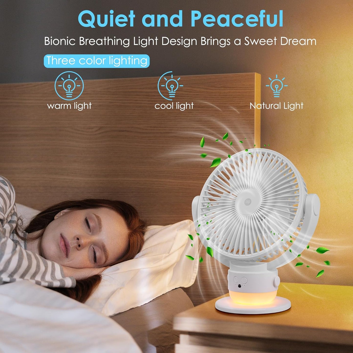 OGZ Portable Fan for Travel Wireless with Remote Timer, 7 Inch Small Desk Fan with LED Night Light 90° Oscillation, Rechargeable USB Fan for Cruise Bed Beside Sleeping Camping Tent