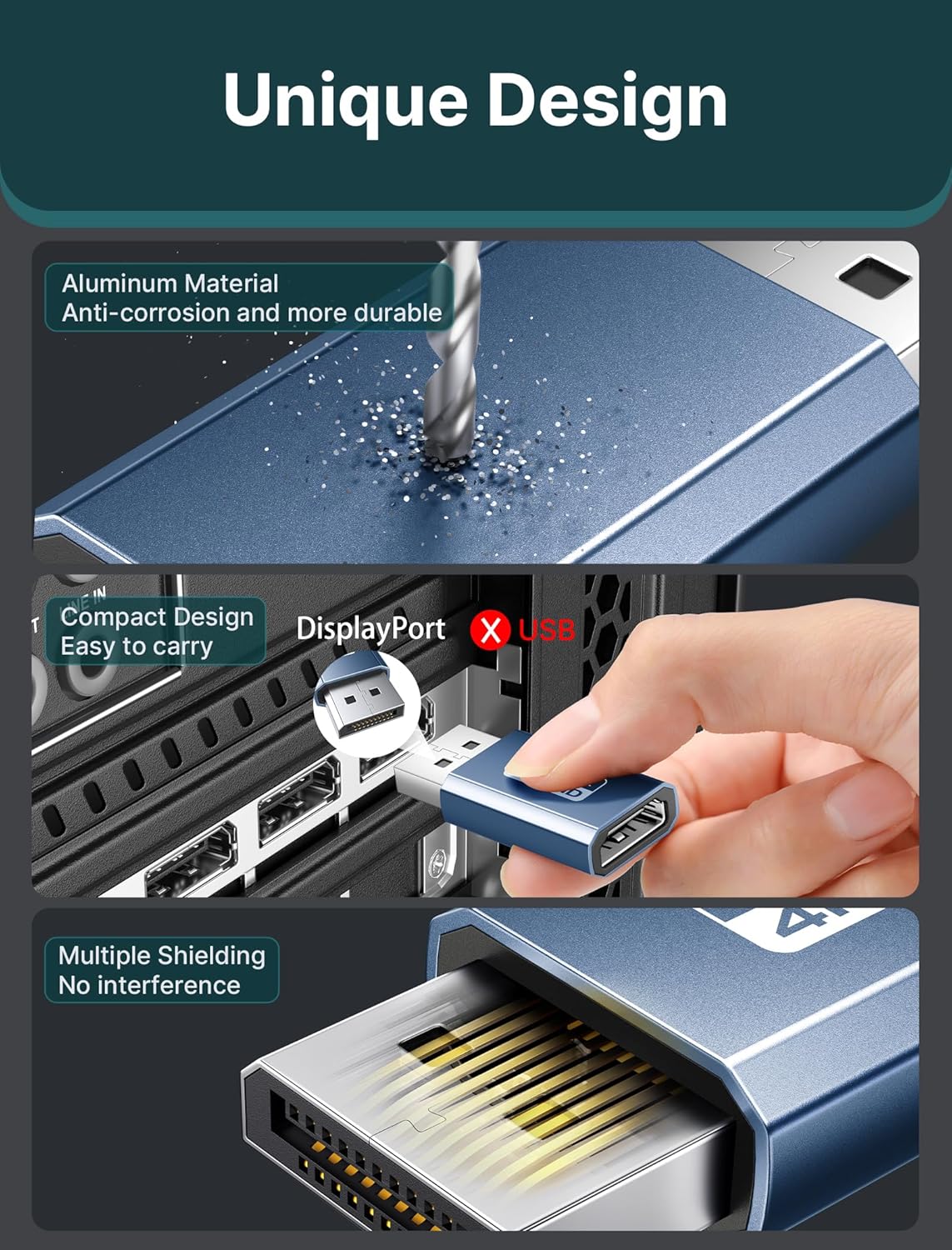 4K DisplayPort to HDMI Adapter 2-Pack, JSAUX DP PC to HDMI Monitor Converter Video UHD 2K@120Hz,4K@30 DP to HDTV Male to Female Uni-Directional adapter Compatible with Dell, Lenovo, HP,GPU, AMD -White