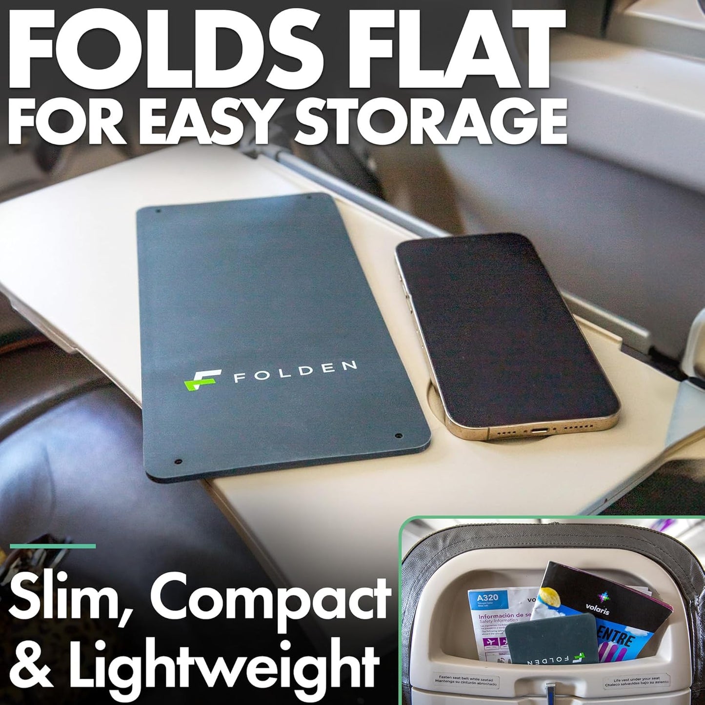 Folden Airplane Phone Holder, Flexible Tablet and Cell Phone Holder, Folding Cellphone Stand for Desk, Bed, Office, Treadmill - Airplane Accessories Long Flight Travel - Plane Essentials (Silicone)