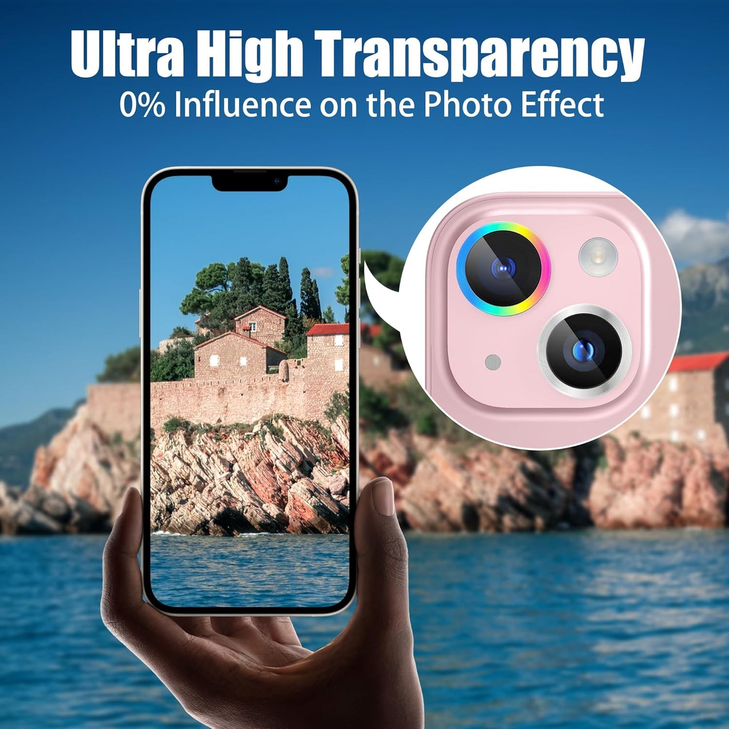 AGVEE 3+3 6 Pack for iPhone 15 6.1" / 15 Plus 6.7" Camera Lens Cover Protector, Metal Ring 9H Tempered HD Glass Camera Cover Protector Film, Silver