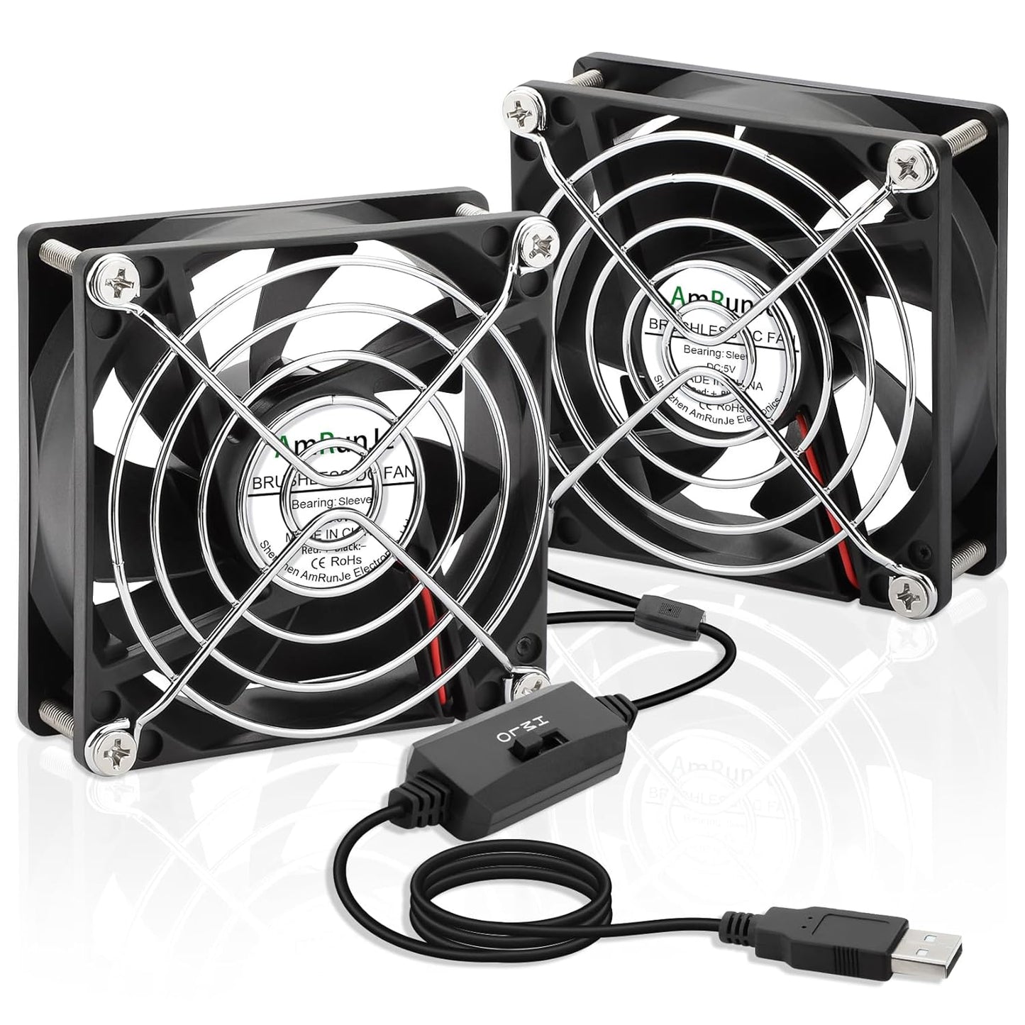 80mm x 25mm USB Fan 2 Packs 5V Small Computer Case Fan with Speed Control for CPU Xbox PlayStation Router Entertainment Cabinet 3D Printer