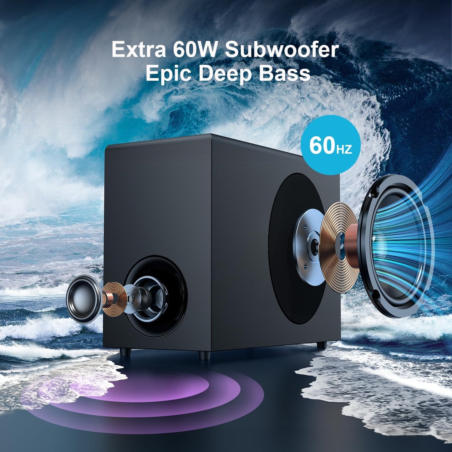 MZEIBO Sound bar with Subwoofer, 120W Bluetooth 5.0 TV Soundbar Home Theater System with Wired Subwoofer, Deep Bass Audio System with BT/ARC/Optical/AUX Connection for TV PC