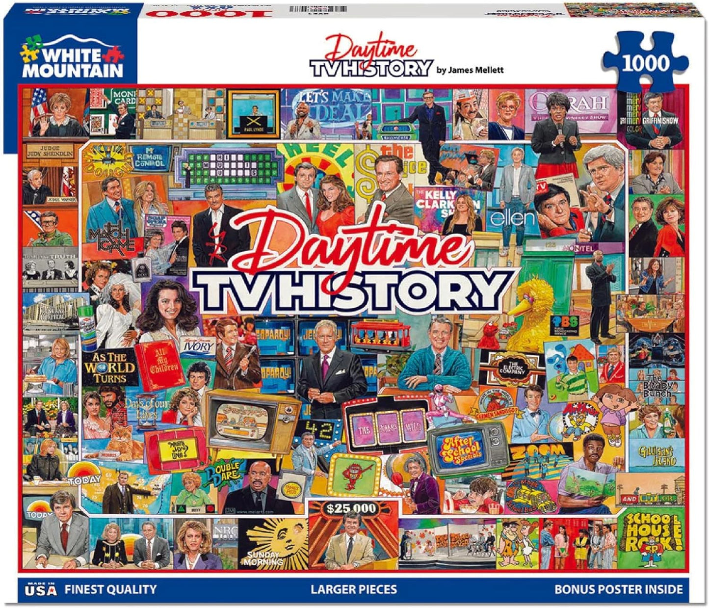 White Mountain Daytime TV History Puzzle 1000 Piece Retro Collage Jigsaw Puzzle for Adult Grandparents