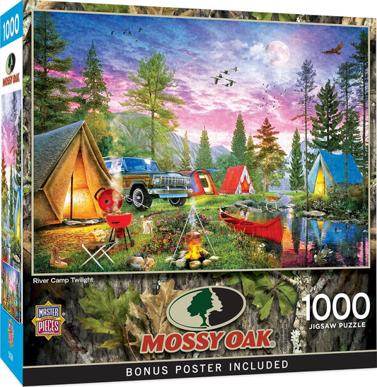 MasterPieces 1000 Piece Wildlife Jigsaw Puzzle for Adults - Mossy Oak River Camp Twilight - Camping Scene 19.25"x26.75"