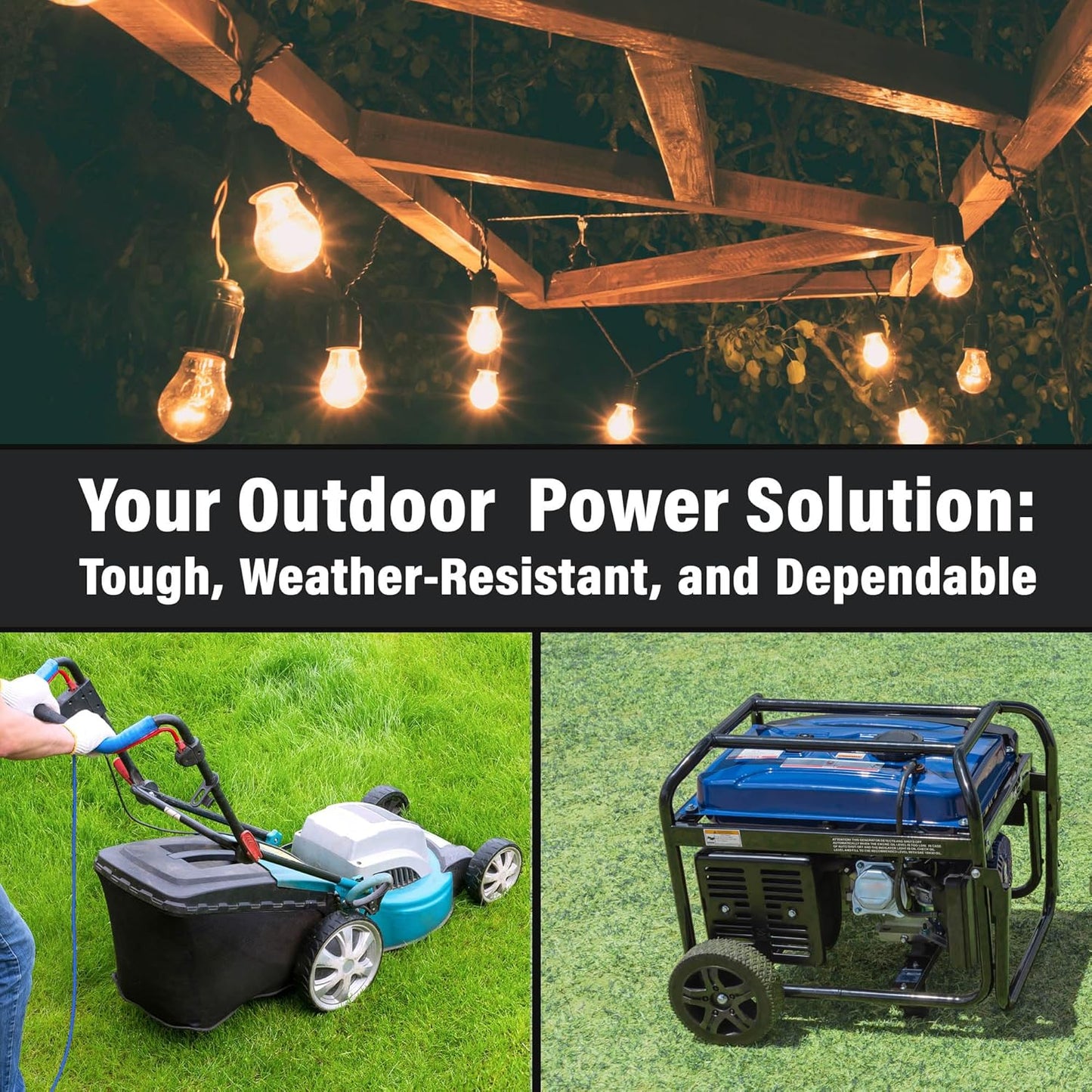 50 ft - 12 Gauge Heavy Duty Extension Cord - Lighted on Both Ends - SJTW Blue - Outdoor Extension_Cord Waterproof 50 ft by Premier Wire - 15 Amp ExtensionCord (50 Foot 12-Awg Power Cord Blue)