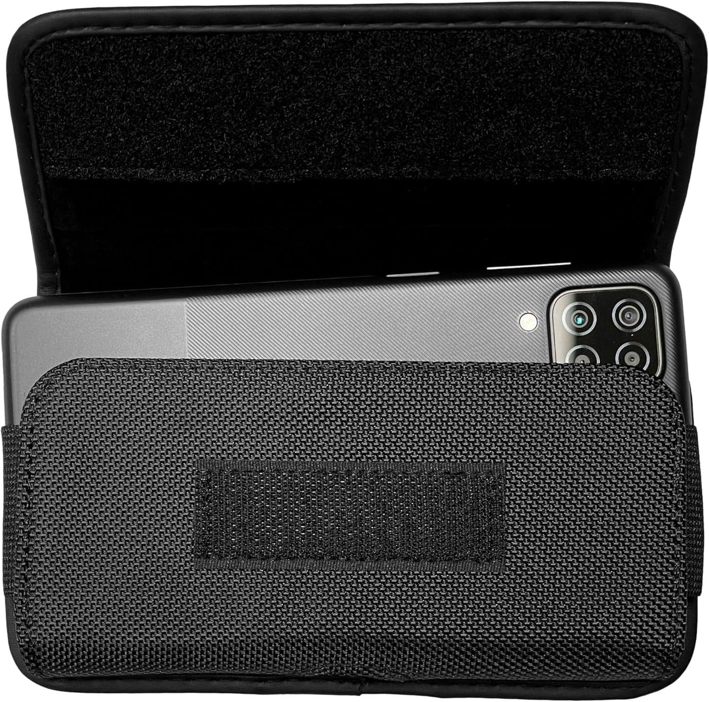 Nylon Cell Phone Holster for Nokia G100, G400, OnePlus 10, 9, 8T, 7T Pro, N100, N200 5G, AT&T Maestro 3, TCL 30V - Horizontal Case Canvas Waist Carrying Pouch with Belt Clip/Loops, Black