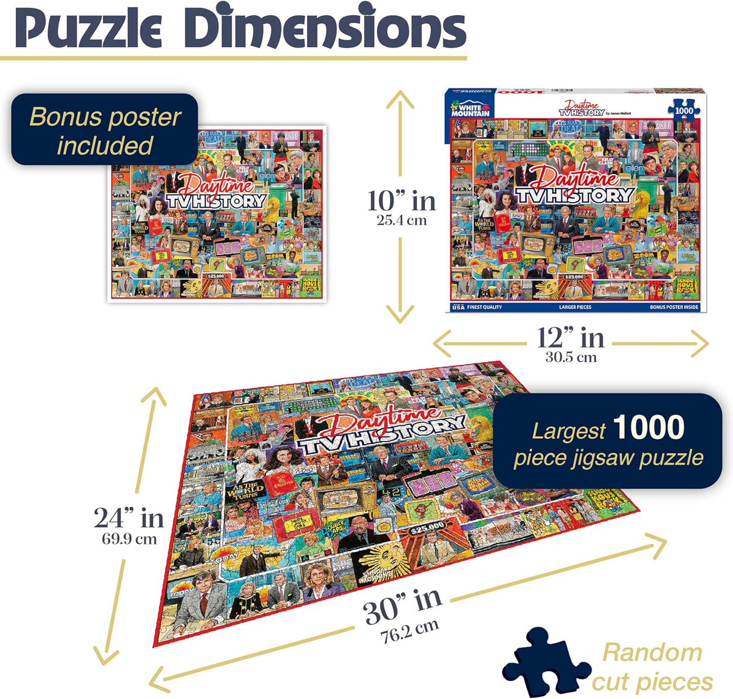 White Mountain Daytime TV History Puzzle 1000 Piece Retro Collage Jigsaw Puzzle for Adult Grandparents