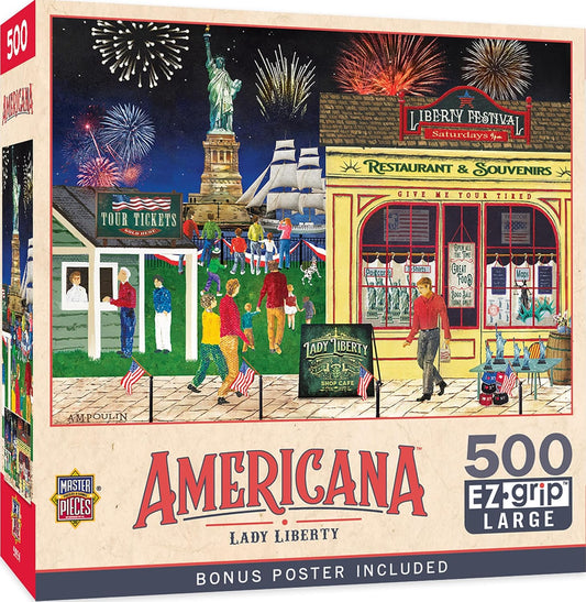 MasterPieces 500 Piece EZ Grip Jigsaw Puzzle for Adults, Family, Or Youth - Lady Liberty - 19.25"x26.75"