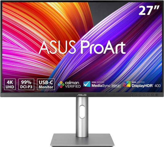 ASUS ProArt Display 27” 4K HDR Professional Monitor (PA279CRV) - IPS, UHD (3840 x 2160), 99% DCI-P3/Adobe RGB, ΔE < 2, Calman Verified, USB-C PD 96W, DisplayPort, Daisy-Chain, Ergonomic, 3yr Warranty