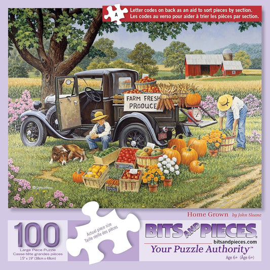 Bits and Pieces – 100 Piece Jigsaw Puzzle for Adults – Home Grown - Fall On The Farm Jigsaw Puzzle by John Sloane, Completed Puzzle Size: 15" x 19"