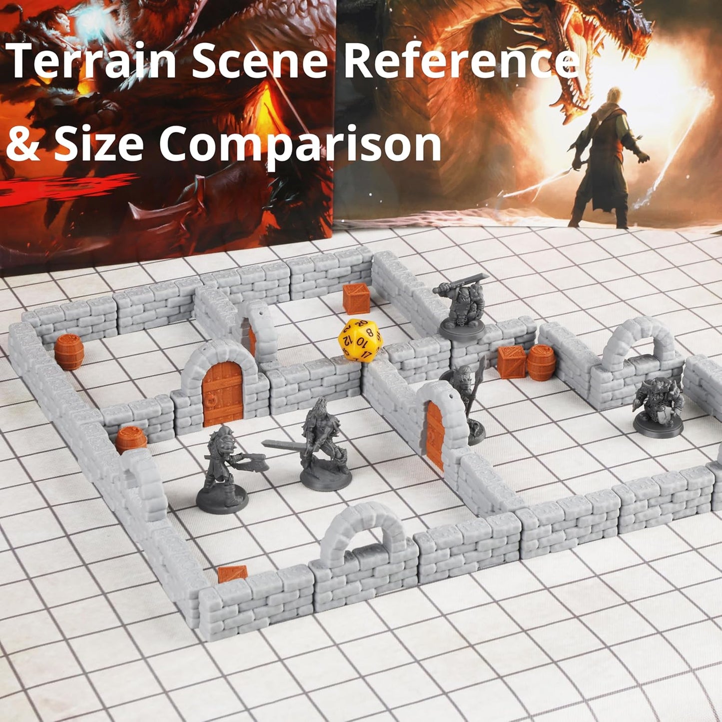 Dungeon Walls 40pcs 28mm Miniature RPG Modular System DND Terrain Building Accessories for Tabletop Role Playing Scenes, Gift of Christmas Halloween for DM