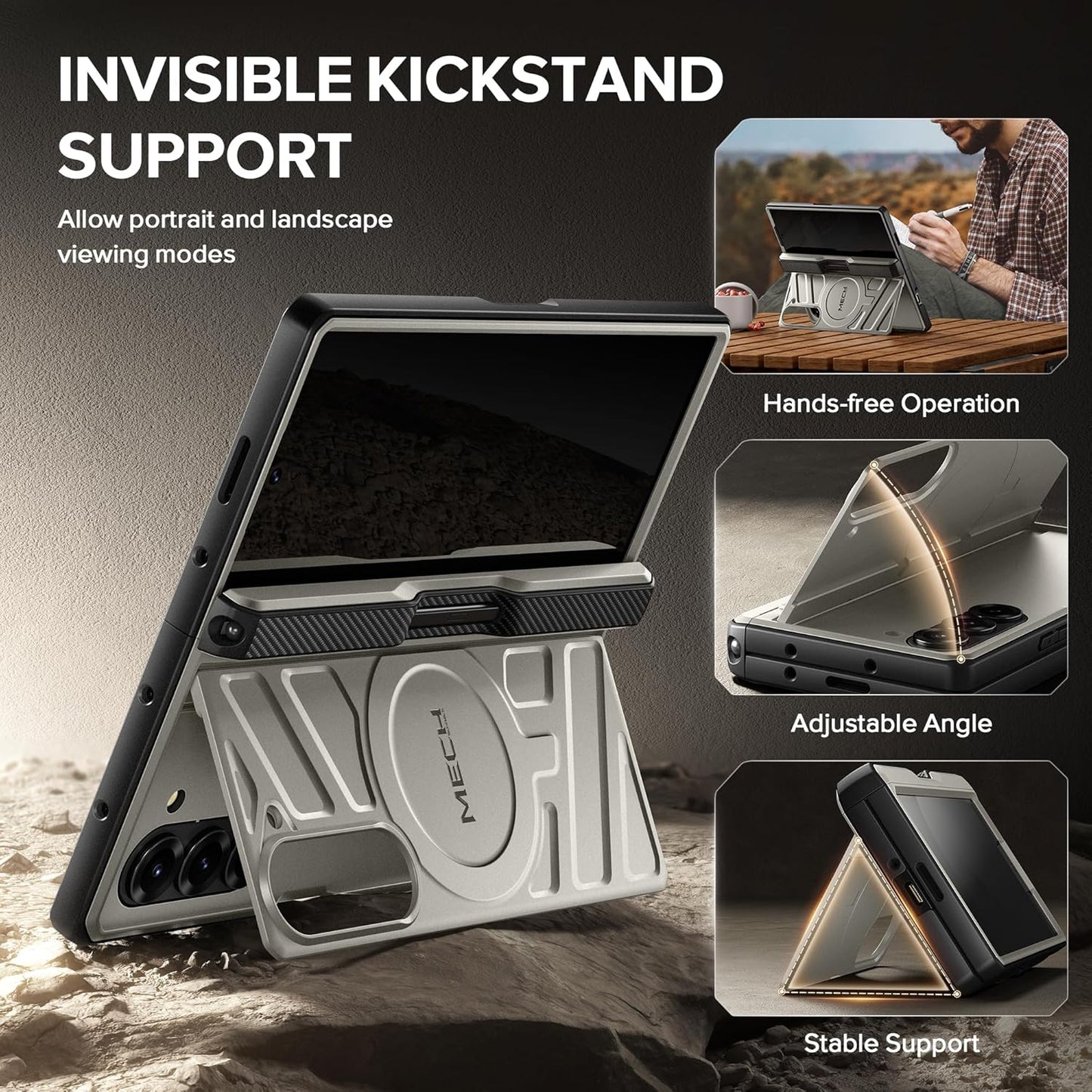 TONGATE for Samsung Galaxy Z Fold 6 Case with Privacy Screen Protector, [Compatible with MagSafe][Anti Spy] Shockproof Z6 Phone Case, Built-in Kickstand & Belt Clip & S Pen Holder for Z Fold 6, Tigray