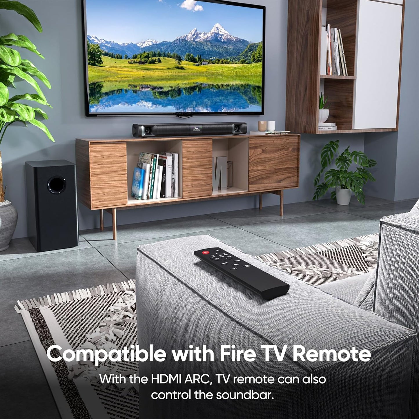 Saiyin Sound Bar for Smart TV with Subwoofer, 100W Detachable Soundbar Home Theater Surround Sound System for TV with Horn Tweeter, Adjustable Bass and HDMI-ARC/Bluetooth Optical/AUX/Connection