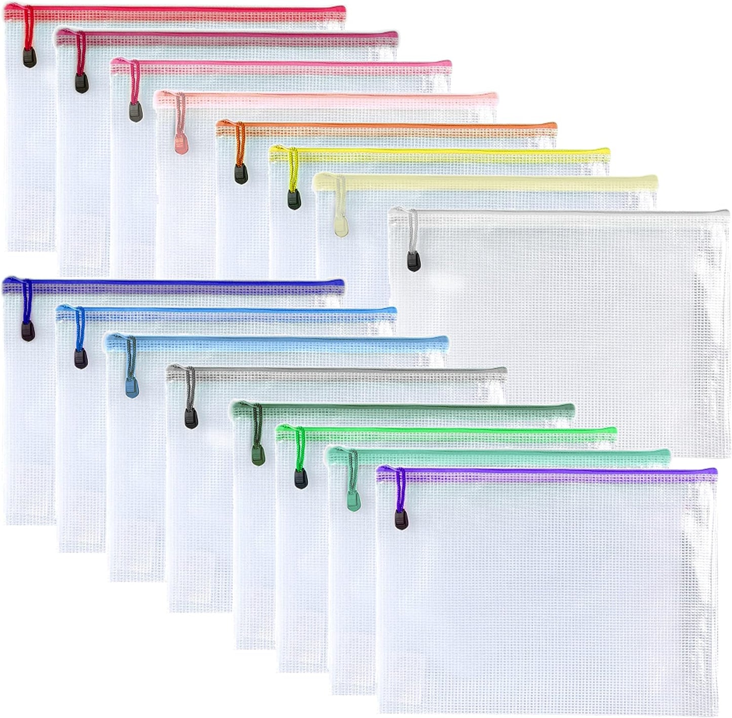 Oaimyy-16 Pcs-3"x 5"-Plastic Mesh Zipper Pouch Document Folders Bag Zipper Zip File Folders Puzzle Storage Bags for Office Supplies, Travel,Puzzles Games Organizing Storage-Multicolor