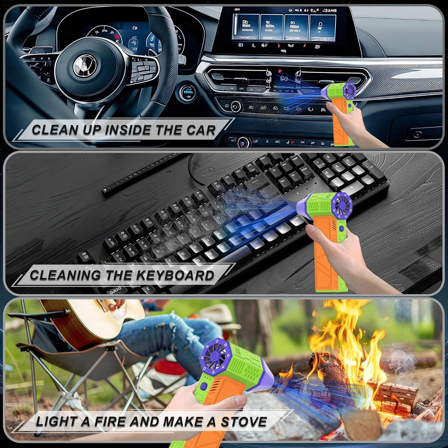 SDFM Compressed Air Duster - Electric Air Duster with Built in Brushless Motor,130,000RPM, 3-Speed Adjustable Air Blower - Suitable for Keyboard, Computer, car, and Home Cleaning (X3) (Max-Colorful)